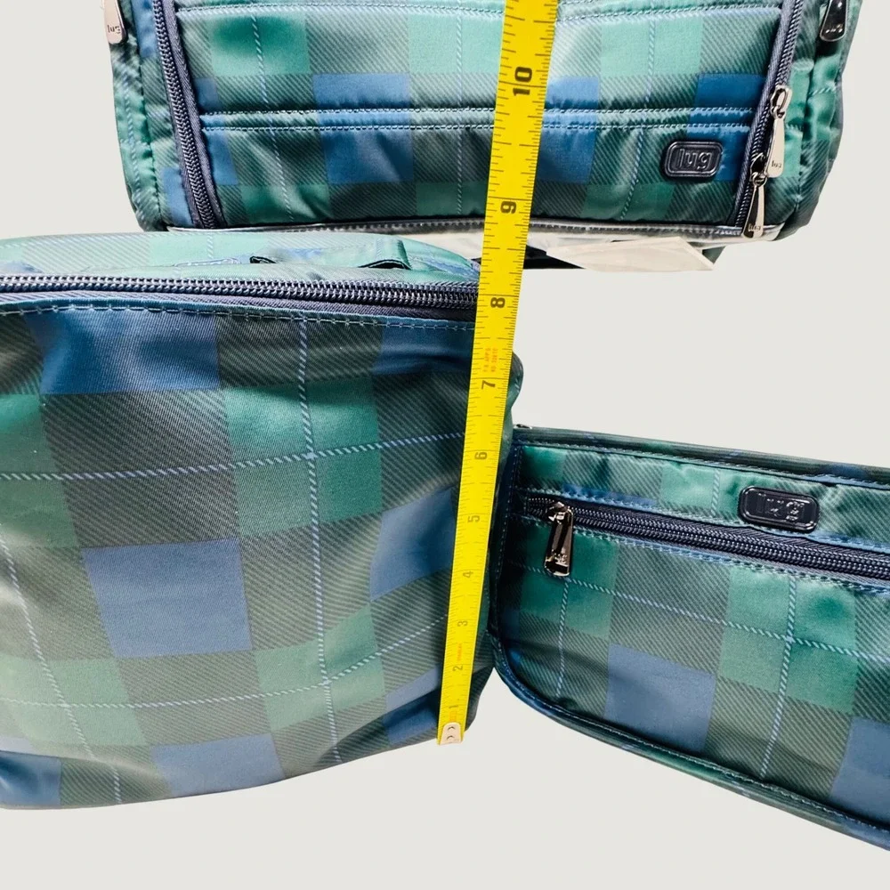 Lug Cosmetic Case Unisex Green Plaid Trolley XL 3pc Travel Makeup Organizer